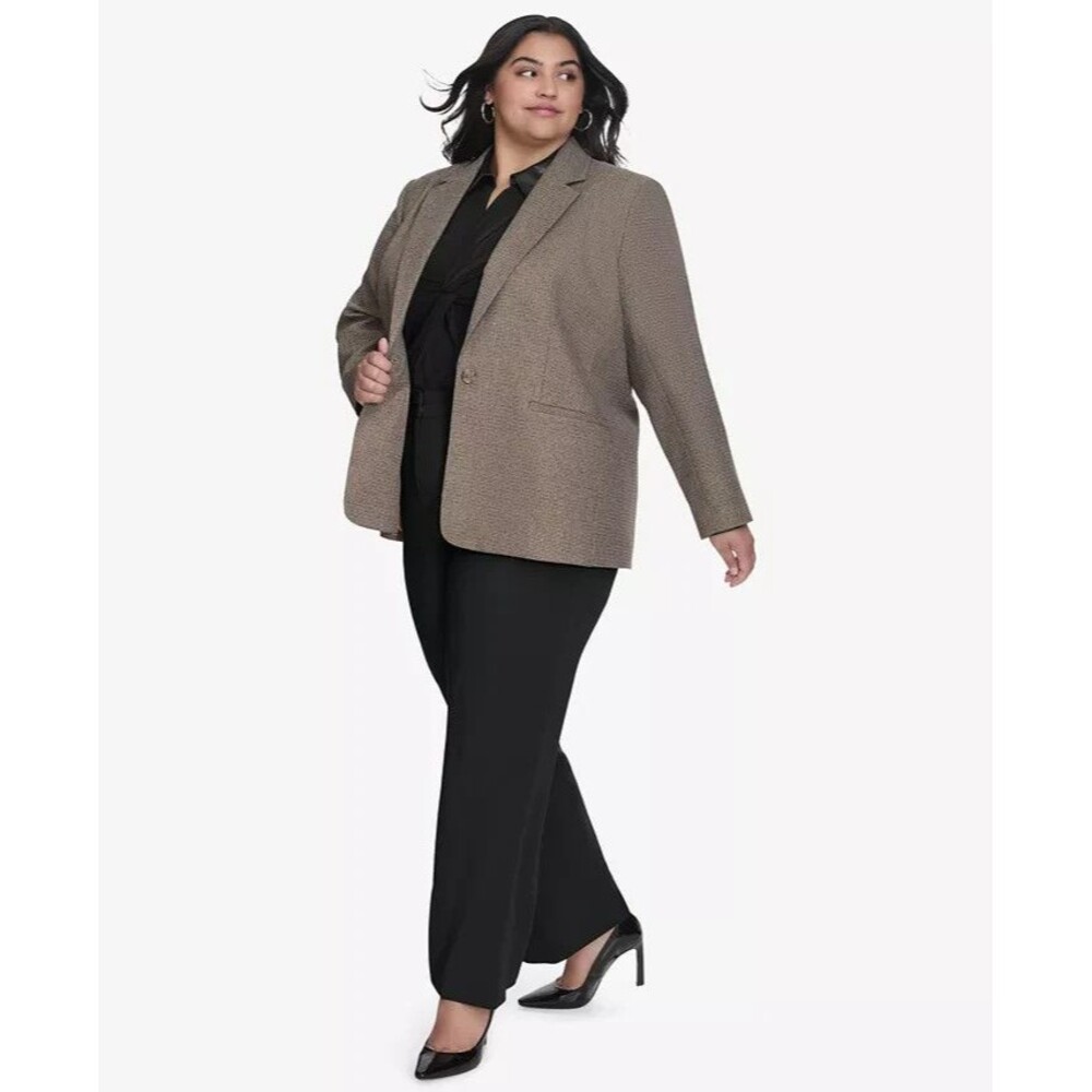 DKNY Women's Plus Size Notched-Collar One-Button Formal Blazer Jacket Brown 16W